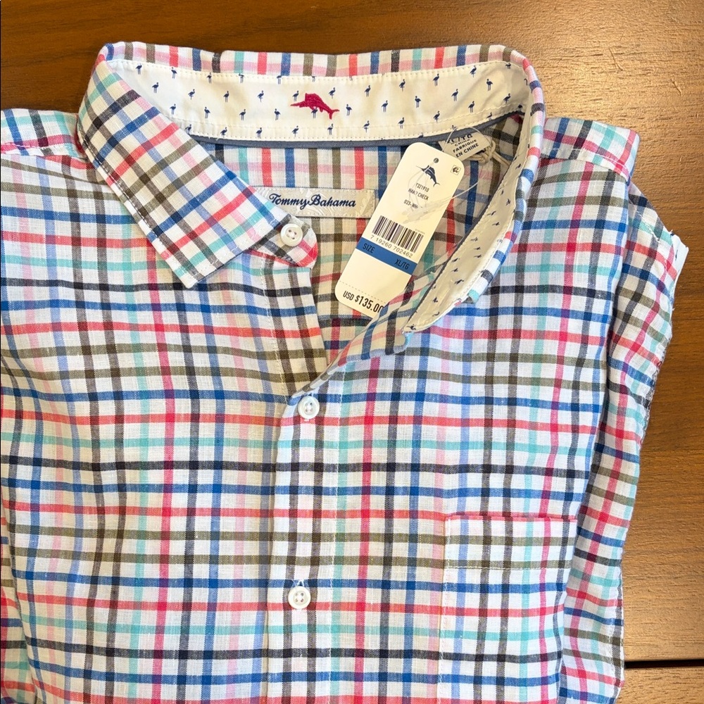 Tommy Bahama Red Blue Checkered Button Down Shirt